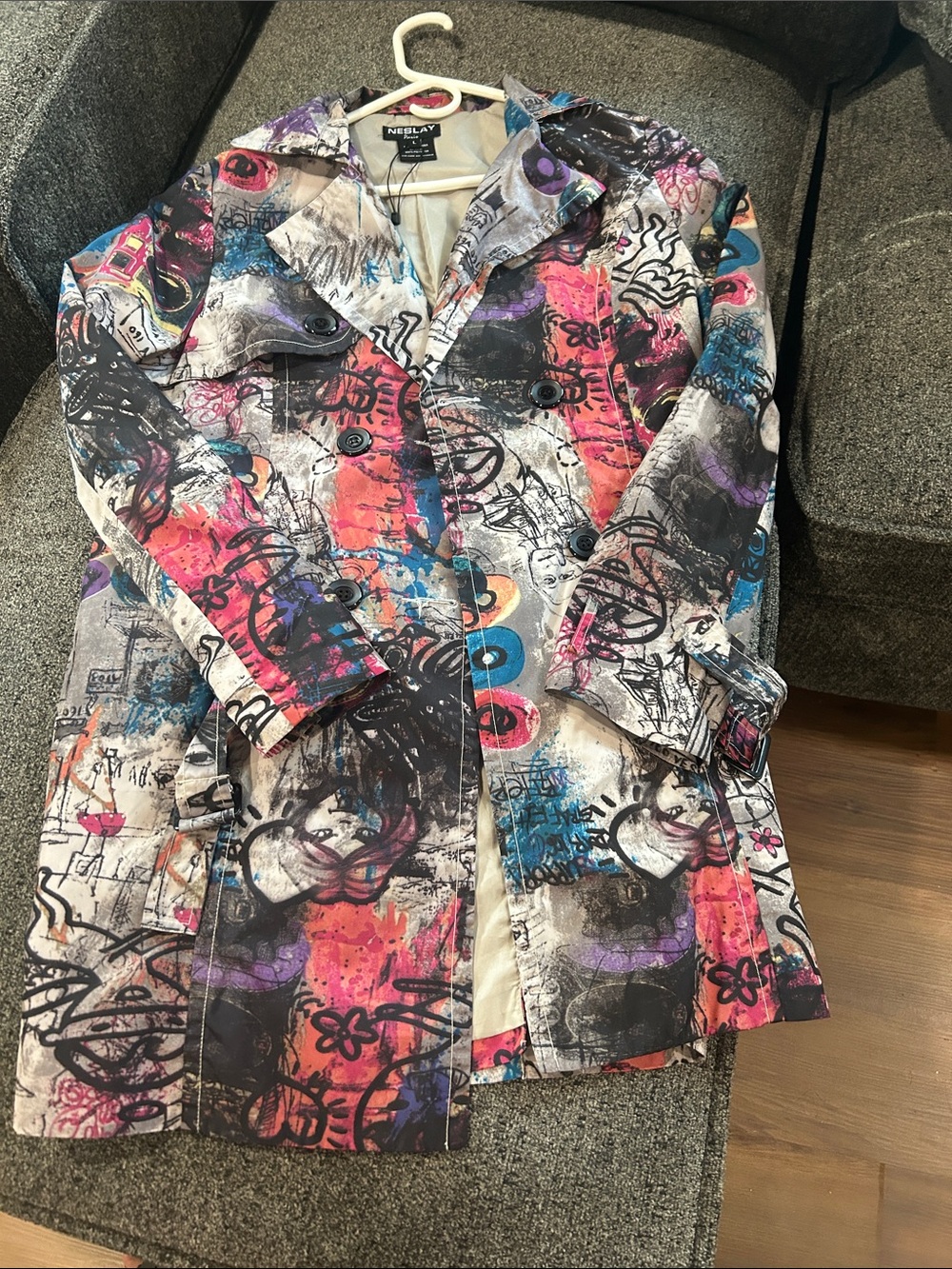 Needle & Thread Multi-Color Graffiti Print Trench Coat